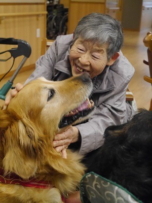 野の香南：動物とのふれあいでいい笑顔
